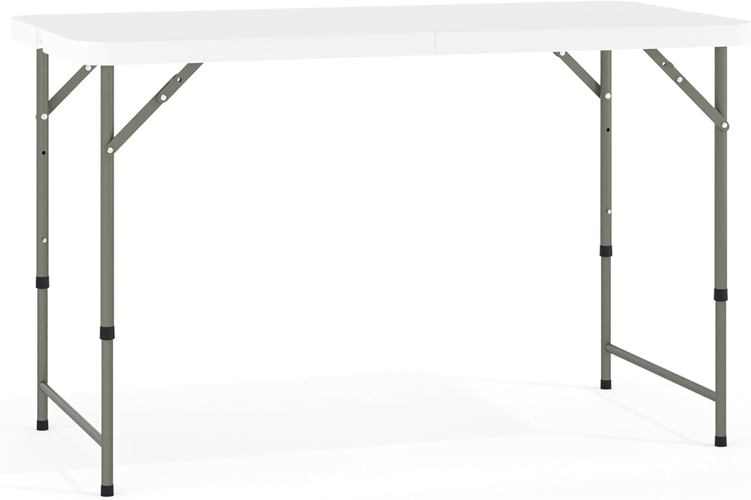 4' Rectangular Plastic Folding Event Table with Adjustable Legs and Carrying Handle, Bi-Fold Portable Banquet Table for Indoor/Outdoor Events, White