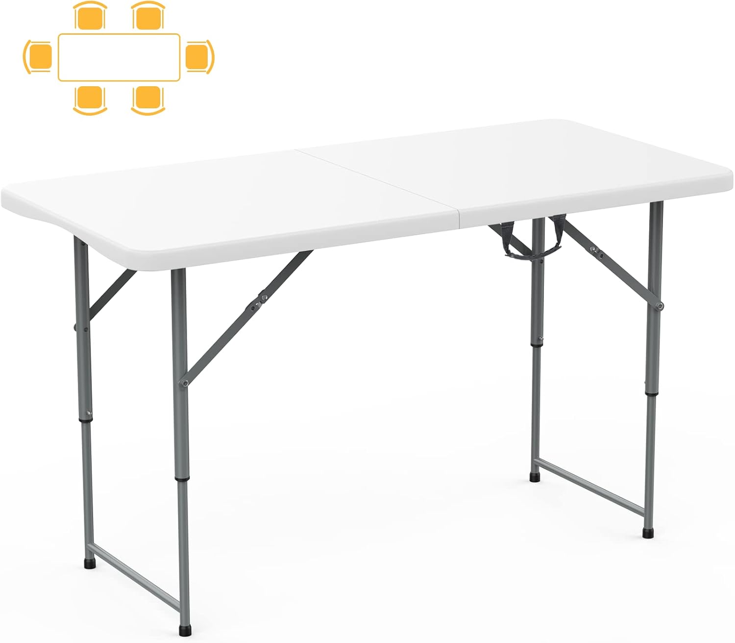 330lbs Folding Picnic Table 4/6/8 Foot Adjustable Height, 4/6/8FT Plastic Table Portable w/Handle, Utility Commercial Craft Sewing Card Table w/Heavy Duty Frame for Party Events
