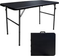Folding Table 4 Foot Portable Folding Tables Heavy Duty Fold-in-Half Utility Table Small Indoor Outdoor Folding Square Card Table w/Handle for Picnic, Party, Camping (Black)
