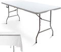 6FT Folding Picnic Table Portable Fold-in-Half Plastic Dining Picnic Party Table with Tablecloth, White