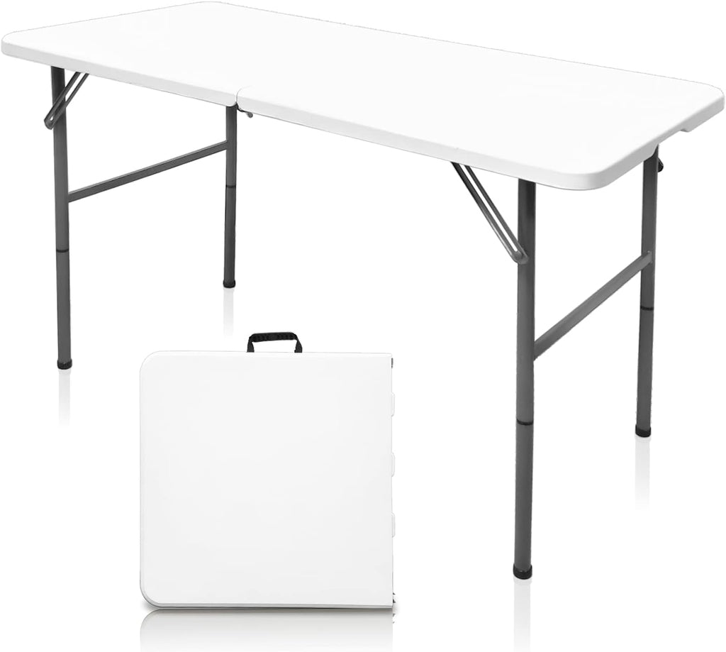 Folding Table,4ft Indoor Outdoor Heavy Duty Portable Folding Square Plastic Dining Table w/Handle, Lock for Picnic, Party, Camping (4 FT)-White