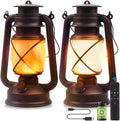 Lantern LED Battery Powered Camping Lamp Outdoor Hanging Lantern Flickering Flame Rechargeable Retro Lanterns Remote Control 4 Modes Light Non-Solar 2 Pack