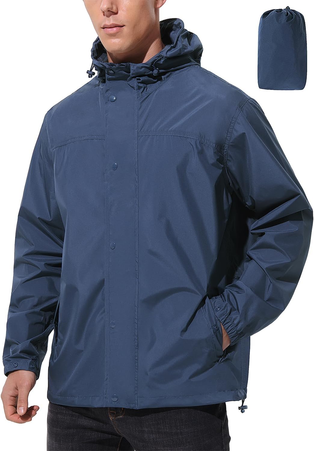 Mens Lightweight Rain Jacket Waterproof Windbreaker Packable Rain Coat with Hood for Golf Running Hiking Travel