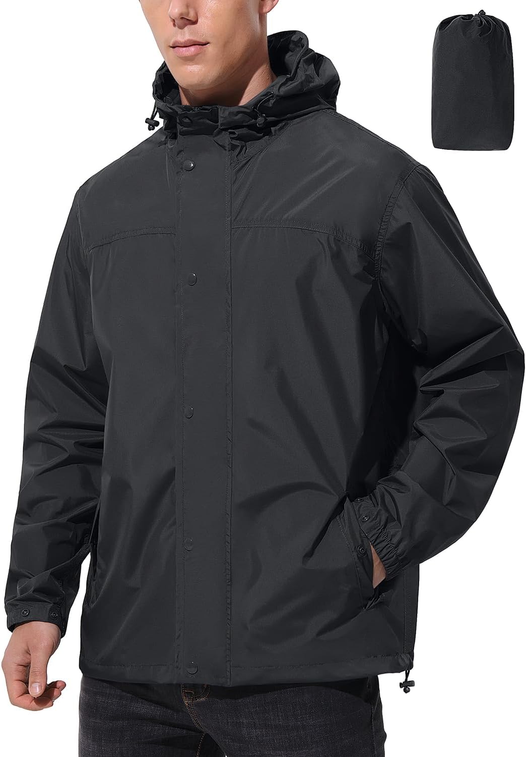 Mens Lightweight Rain Jacket Waterproof Windbreaker Packable Rain Coat with Hood for Golf Running Hiking Travel