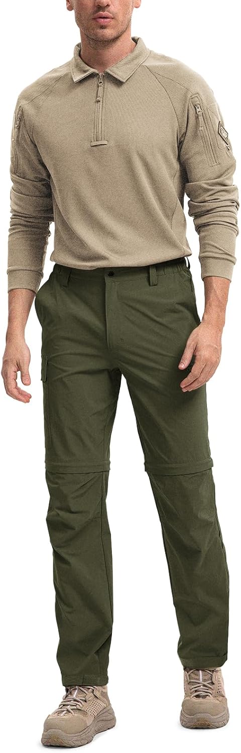 Men's-Hiking-Pants Convertible Quick-Dry Water-Resistant Lightweight Zip-Off Outdoor with 5 Deep Pockets