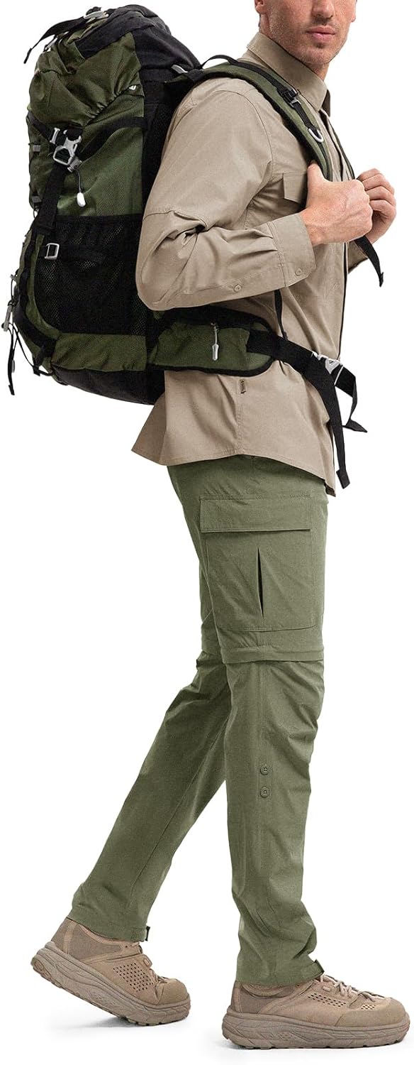 Men's-Hiking-Pants Convertible Quick-Dry Water-Resistant Lightweight Zip-Off Outdoor with 5 Deep Pockets