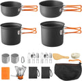 15PCS Portable Camping Cooking Set with Stove Top, Non-Stick Camping Pots and Pans Set, Lightweight Stackable Pot Pan Bowls Soup Spoon with Storage Bag for Camping, Outdoor Cooking