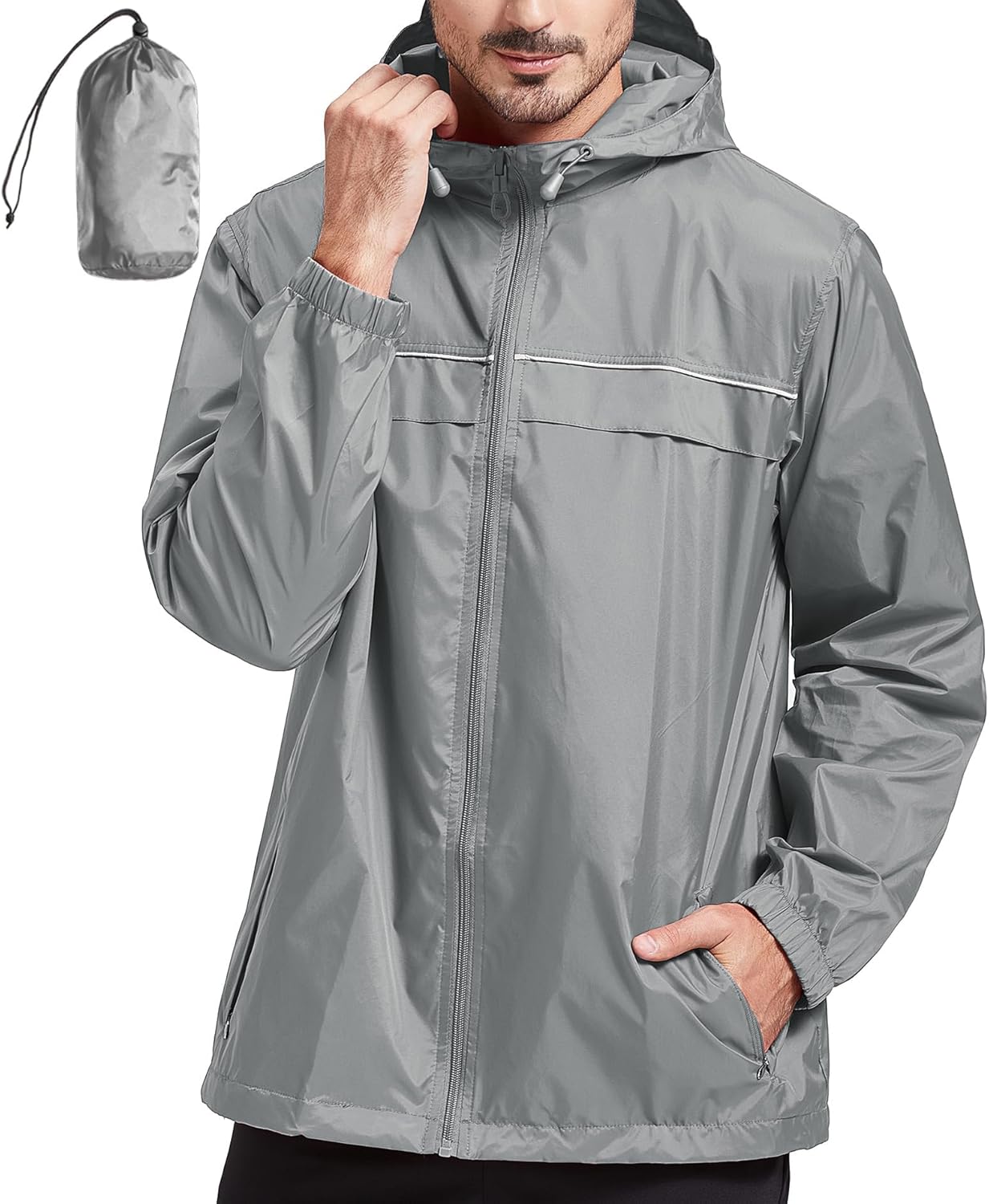 Rain Jacket Men Waterproof Windbreaker, Lightweight Hooded Raincoat for Daily Casual