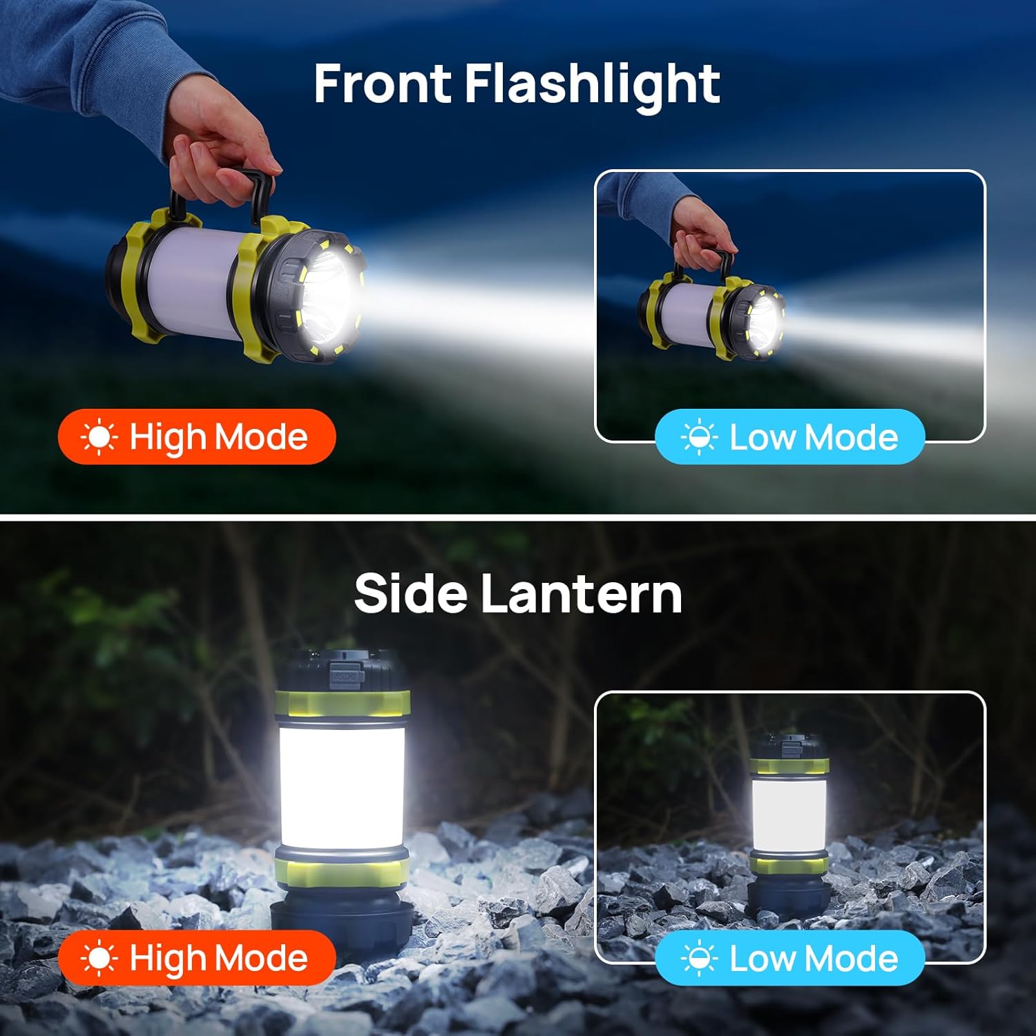 LED Camping Lantern Flashlight Rechargeable(Pack of 1),  Portable Torch with 6 Light Modes, 3600 Power Bank, IPX4 Waterproof, USB C, Camping Lights for Hurricane, Emergency, Survival Kits