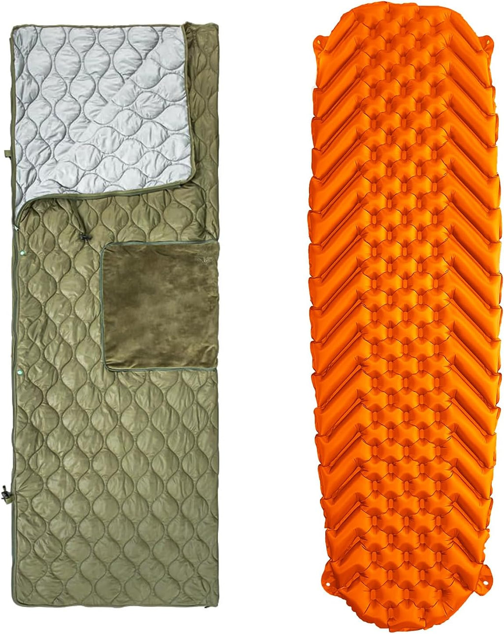 Sleeping Bag with Inflatable Sleeping Pad, Wearable Blanket Insulated Poncho Hooded, Sleepingbag Quilt for Winter Camping Hiking Sports