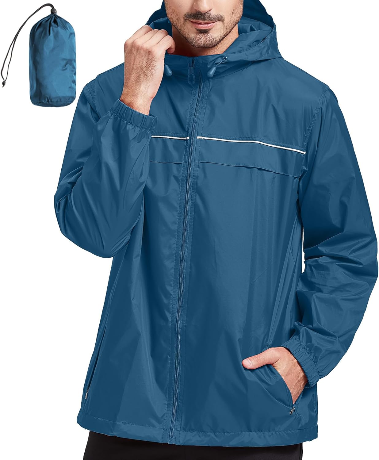 Rain Jacket Men Waterproof Windbreaker, Lightweight Hooded Raincoat for Daily Casual