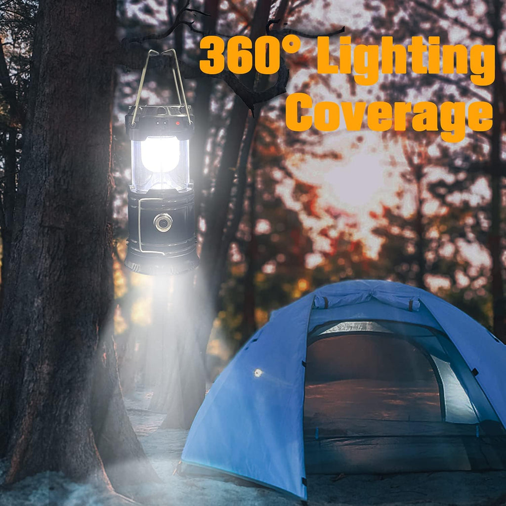 Collapsible Portable LED Camping Lantern  Lightweight Waterproof Solar USB Rechargeable LED Flashlight Survival Kits for Indoor Outdoor Home Emergency Light Power Outages Hiking Hurricane 4-Pack