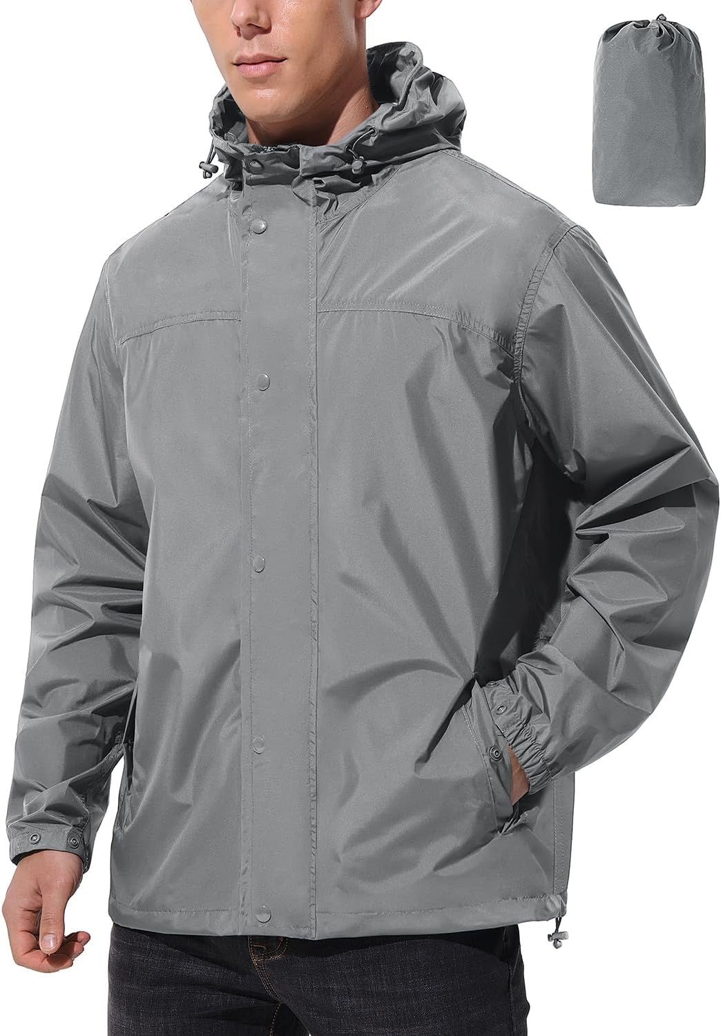 Mens Lightweight Rain Jacket Waterproof Windbreaker Packable Rain Coat with Hood for Golf Running Hiking Travel