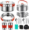 304 Stainless Steel Camping Cookware Set - Mess Kit with Pots, Pans, Kettle, Plates, Forks, Knives, Spoons for 2 People, Perfect for Camping, Picnic, RVs