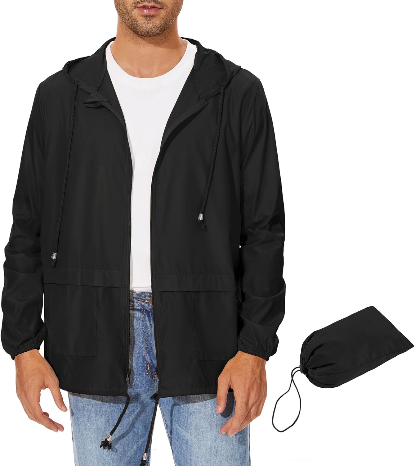 Packable Mens Rain Jacket Lightweight Raincoat Waterproof with Hood Outdoor Windbreaker Jacket Travel Rain Jackets