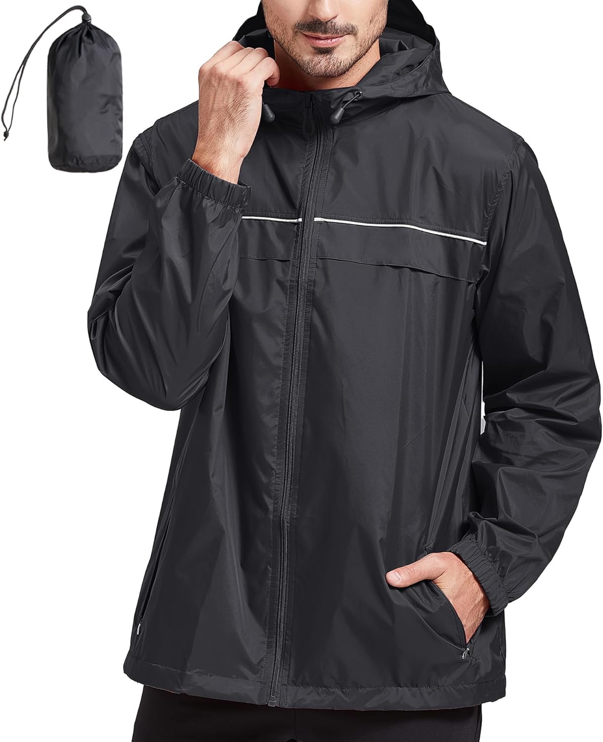 Rain Jacket Men Waterproof Windbreaker, Lightweight Hooded Raincoat for Daily Casual