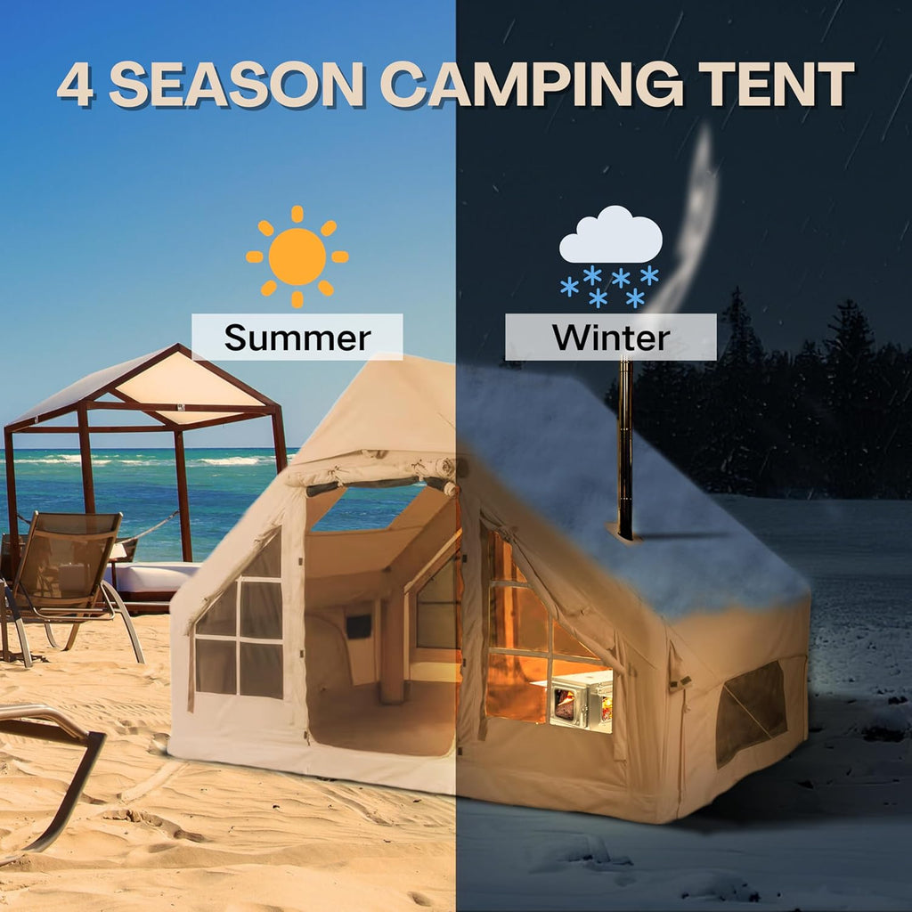 Inflatable Tent for Camping, Easy Set-Up with Hand Pump, Portable 4 Season Blow Up Tent, in Waterproof Oxford, Outdoor Use for 4-6 & 6-8 Person