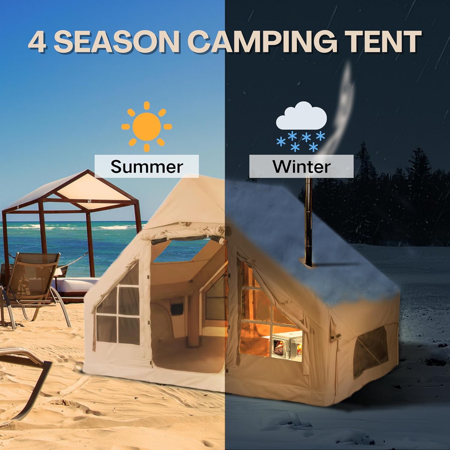 Inflatable Tent for Camping, Easy Set-Up with Hand Pump, Portable 4 Season Blow Up Tent, in Waterproof Oxford, Outdoor Use for 4-6 & 6-8 Person