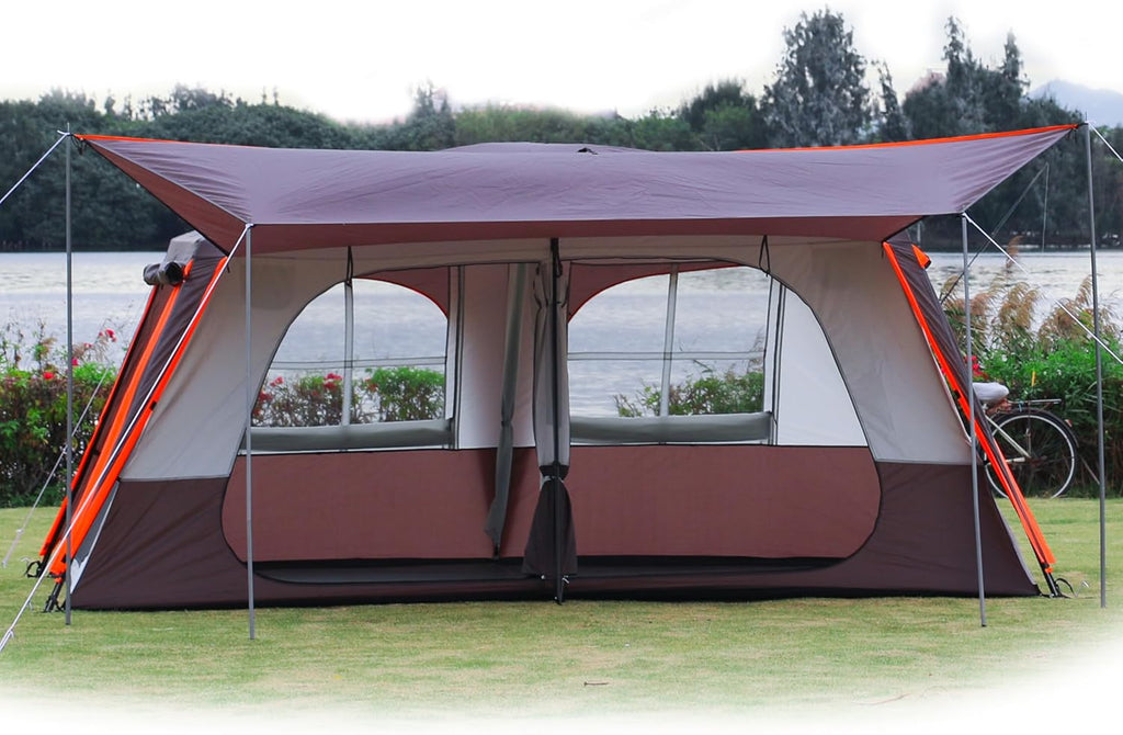 Extra Large Tent 10-12-14 Person(B),Family Cabin Tents,2 Rooms,3 Doors and 3 Windows with Mesh,Straight Wall,Waterproof,Double Layer,Big Tent for Outdoor,Picnic,Camping,Family Gathering