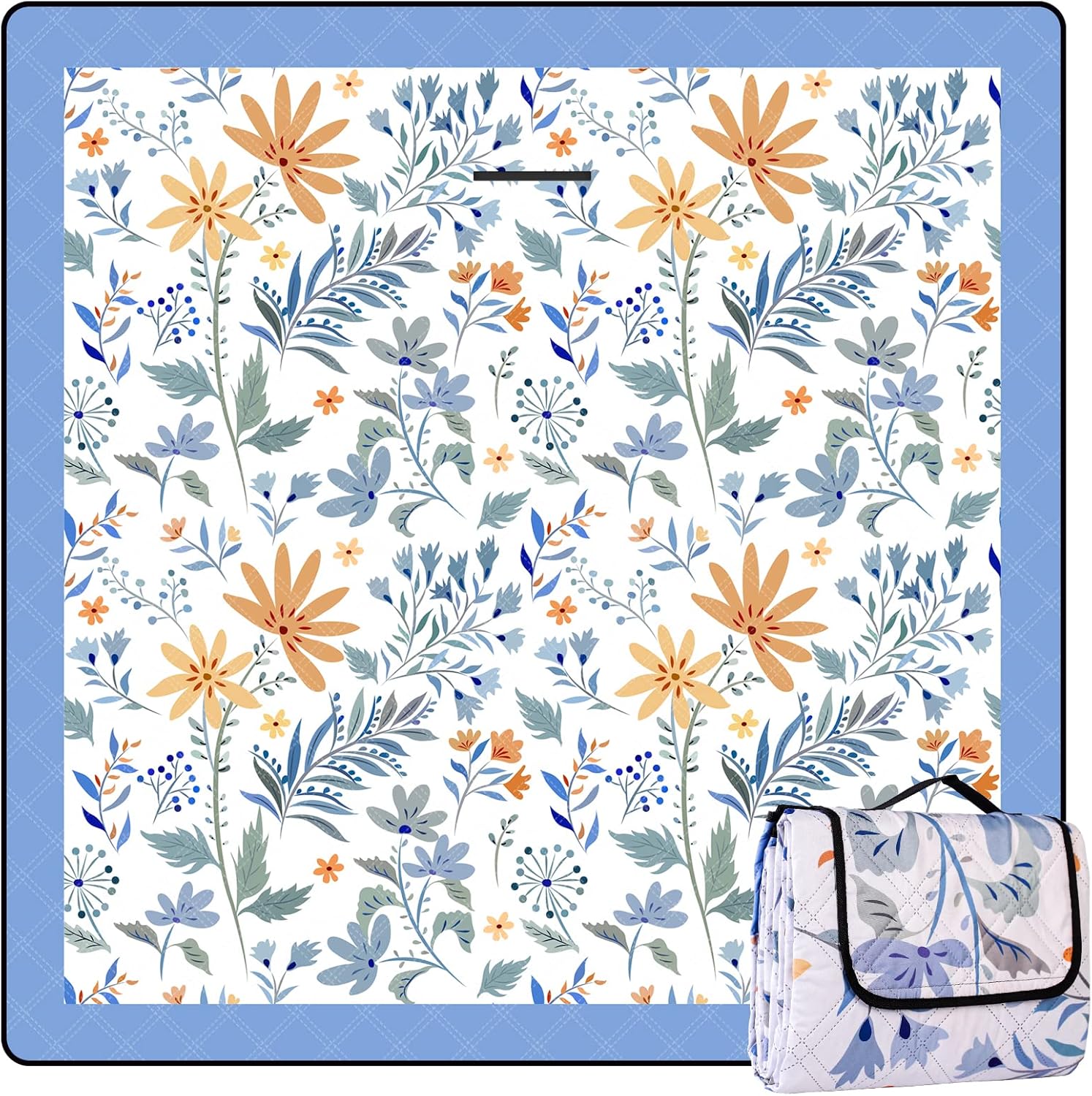 Picnic Blanket 79" x 79" Extra Large Outdoor Blanket Beach Blanket Waterproof and Sand-Proof Picnic Mat Washable Foldable Portable Suitable for Lawn Beach Camping (White with Flowers)