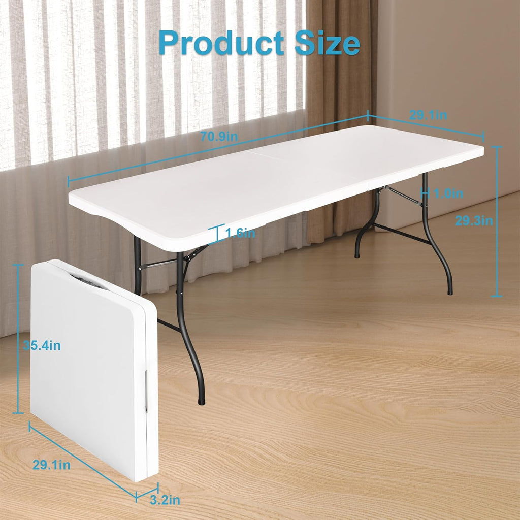 6FT Folding Tables Heavy Duty Folding Table, Multi-Functional Fold up Table for Outdoor Camping Picnic Parties, Indoor Events White Training Table with 330lbs Static Weight Capacity