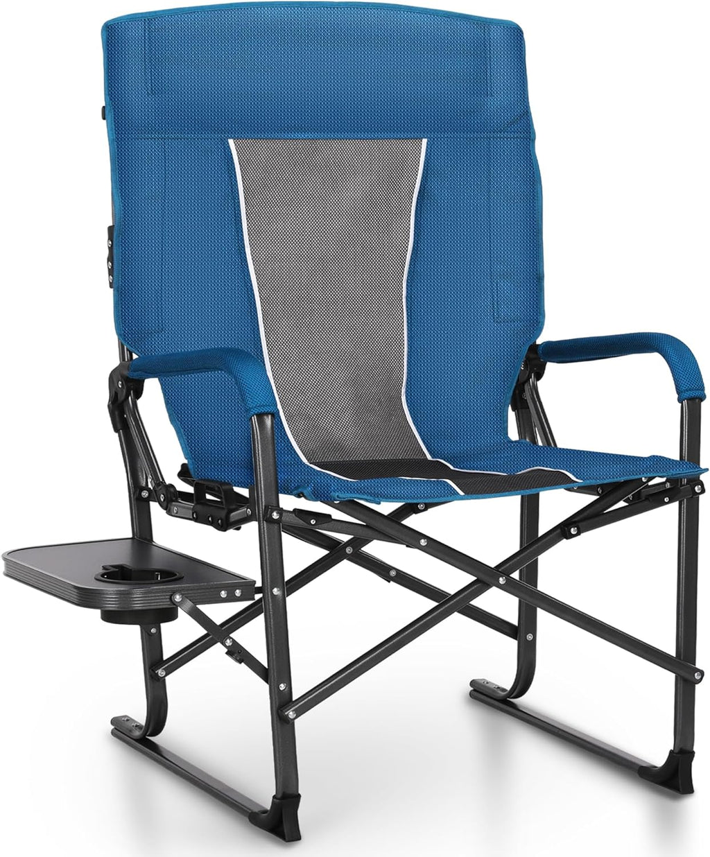 Oversized Folding Camping Chairs High Backrest Reclining Director Heavy Duty Lawn Chairs for Adults Support 300 LBS Fishing Chairs with Large Side Table Cup Holders for Outdoor Fishing