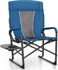 Oversized Folding Camping Chairs High Backrest Reclining Director Heavy Duty Lawn Chairs for Adults Support 300 LBS Fishing Chairs with Large Side Table Cup Holders for Outdoor Fishing