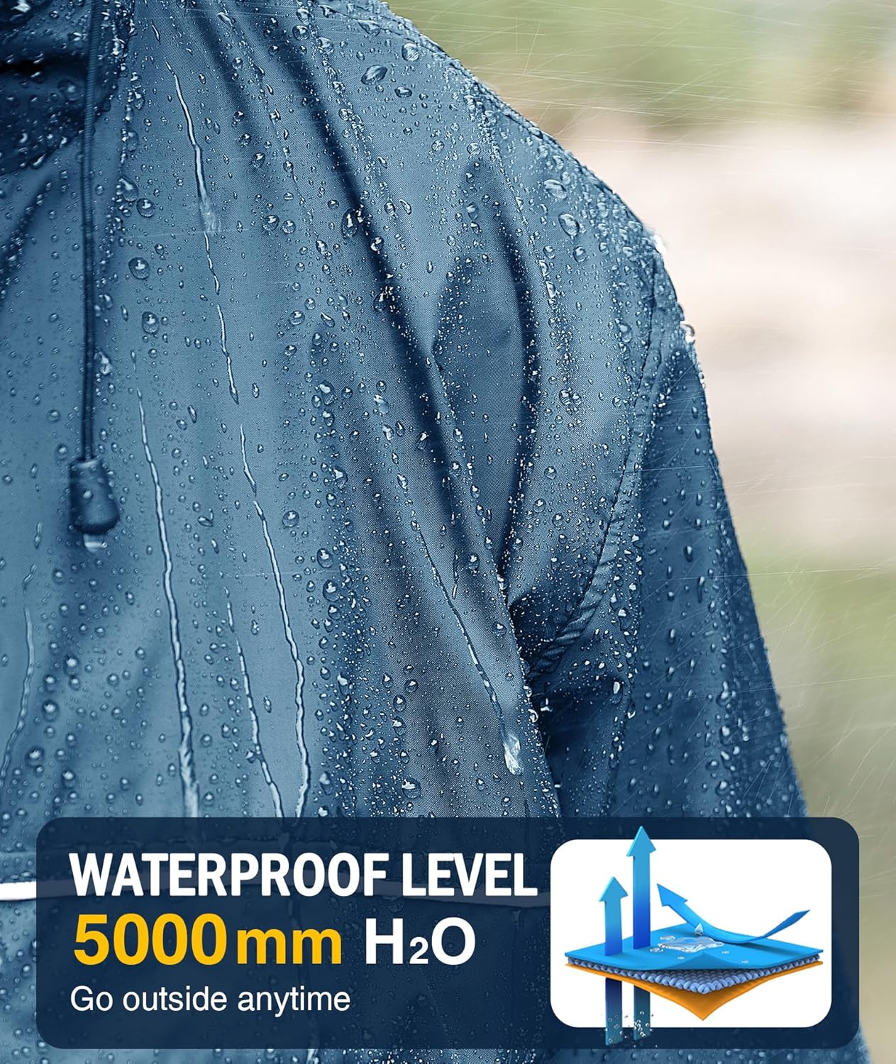 Rain Jacket Men Waterproof Windbreaker, Lightweight Hooded Raincoat for Daily Casual