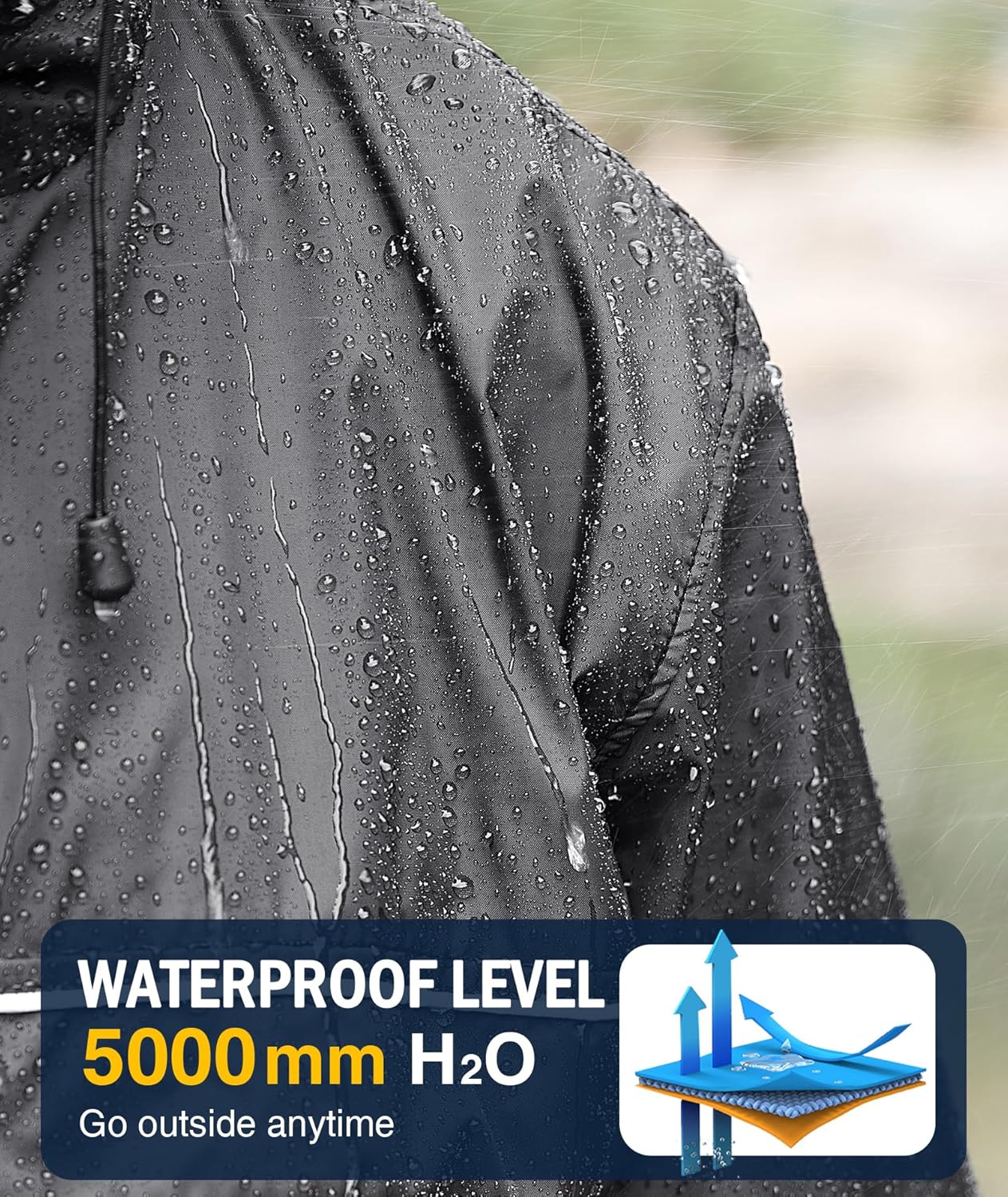 Rain Jacket Men Waterproof Windbreaker, Lightweight Hooded Raincoat for Daily Casual